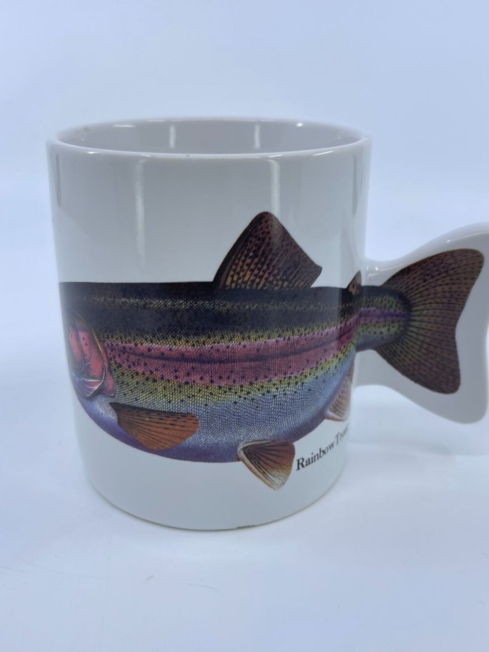 vintage rainbow trout ceramic mug with tail handle by salamander 1990